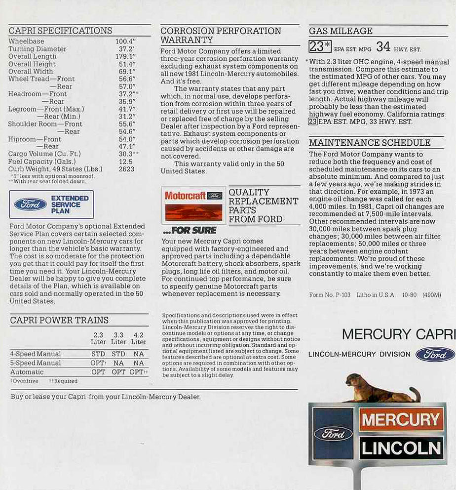 1981 Mercury Capri Brochure Page 10
